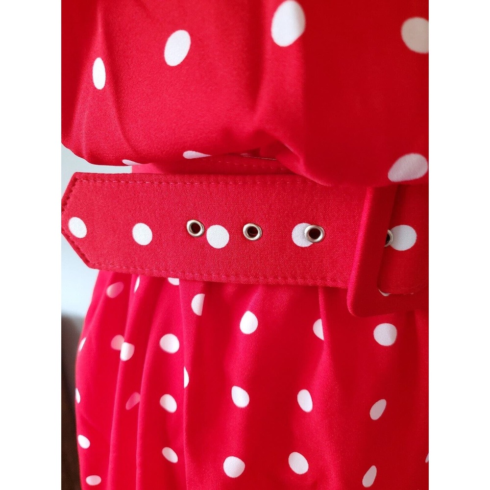 Vtg Blair Sz L Rockabilly Midi Dress Sleeveless Red White Polka Dot Long Belted - Picture 2 of 11